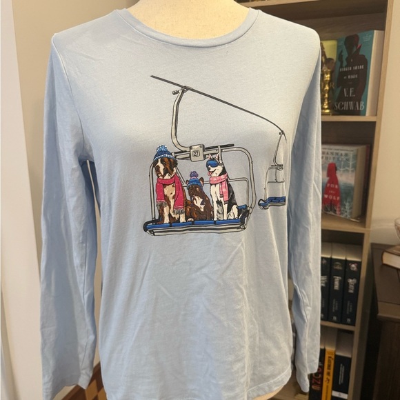 JCREW | Light Blue Long Sleeve Shirt with Dog Ski Lift Design Medium - Picture 1 of 4